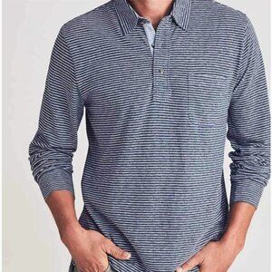 Faherty Navy and White Striped Polo Shirt